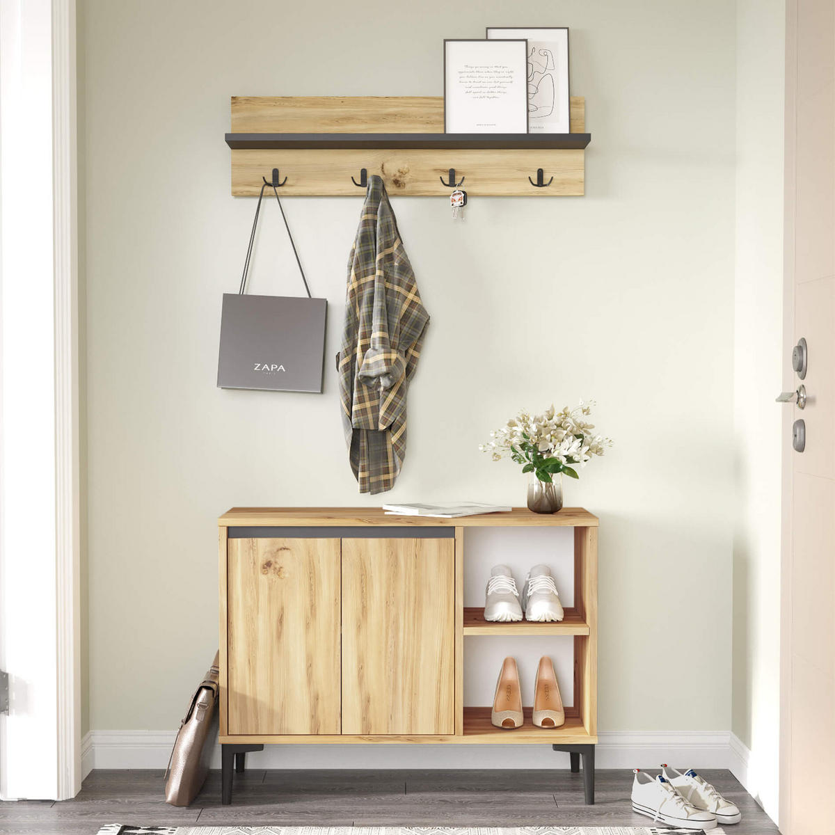 GARDEROBE 2-teilige Hellbraun 35/90/68,5 cm - Braun, Holzwerkstoff (90/68.5/35cm) - Mobili Rebecca