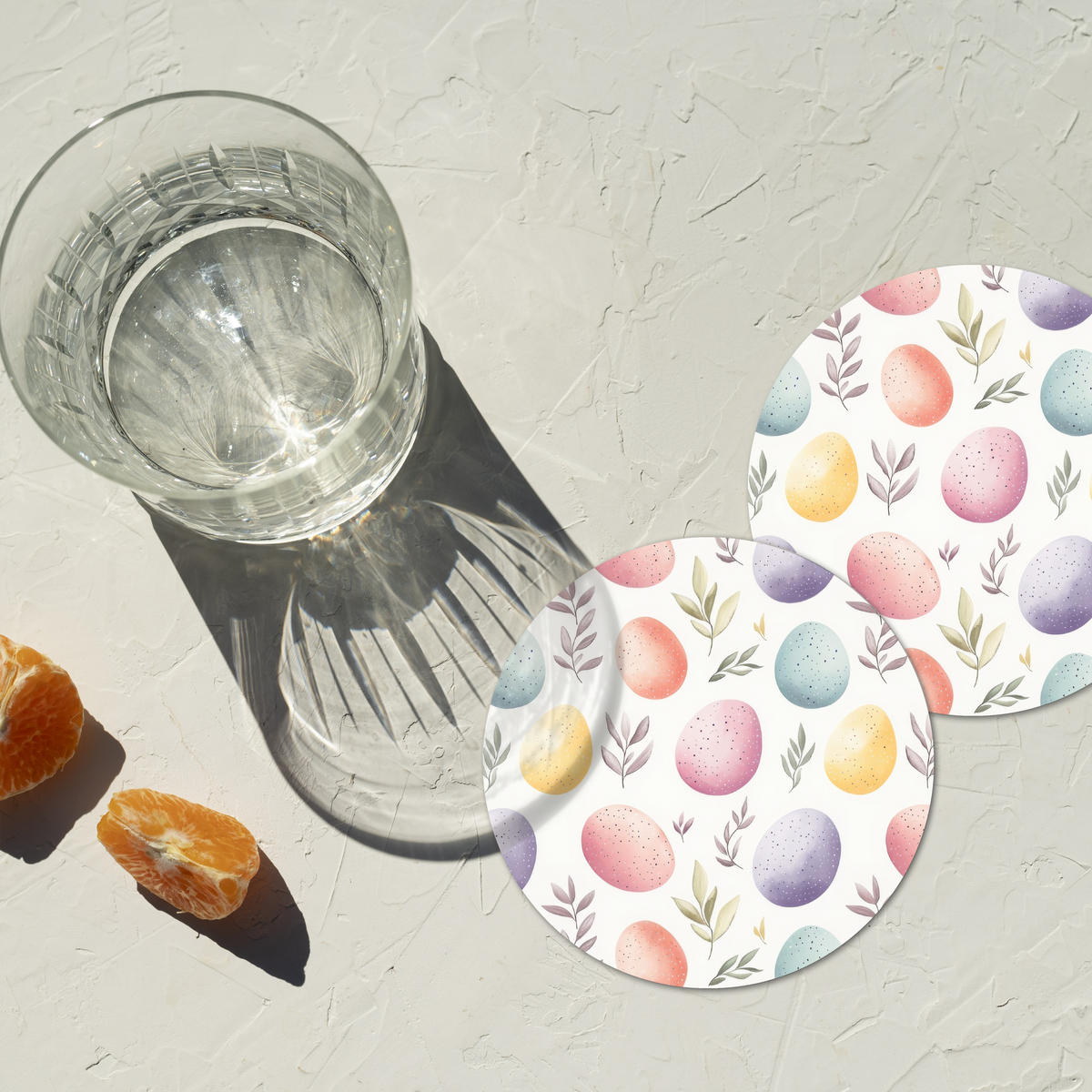 GLASUNTERSETZER Eier - Bunt - Muster 10x10 cm - Weiß, Naturmaterialien (10/0.2cm) - MuchoWow