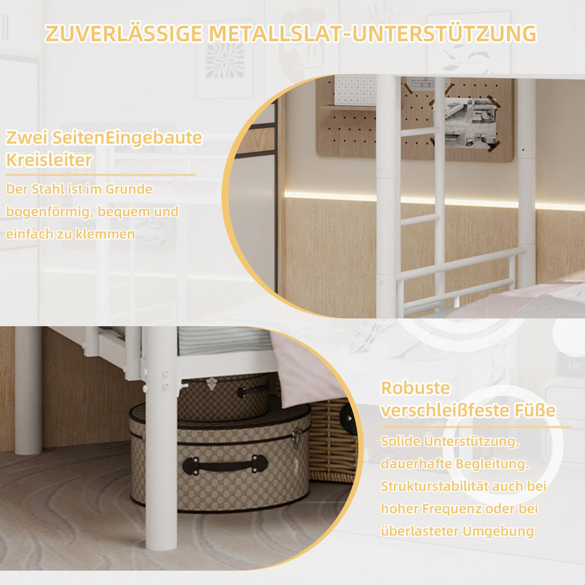 ETAGENBETT 196,6/97,8/156,5 cm aus Eisen mit trennbarer Konstruktion Weiß - Weiß, Metall (90/190cm) - Modenvie