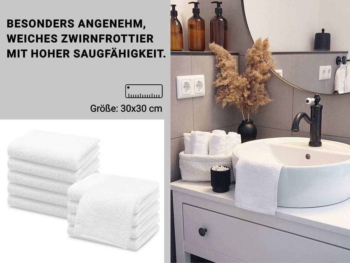 SEIFTÜCHER, 10er-Set, 30x30 cm, 100% Baumwolle, Weiß - Weiß, Textil (30/30cm) - Zollner