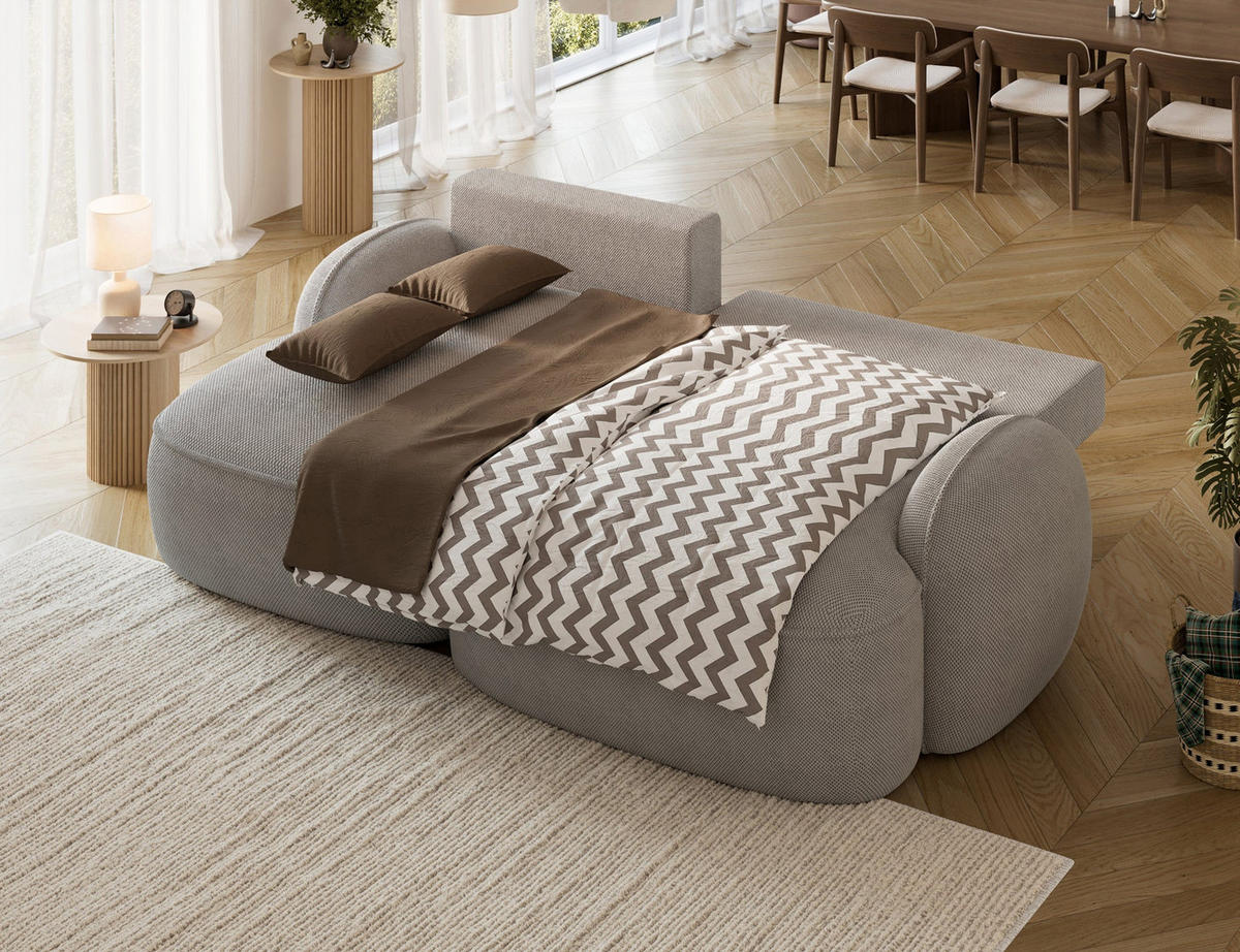 ECKSOFA TESALIA L-Form – Schlaffunktion, Bettkasten, Wellenfederung, HR-Kaltschaum, minimalistisches Design - Champagner, Kunststoff (247/150cm) - Wohnideebilder