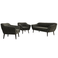 SITZGARNITUR PIRS 3+1+1 - Dunkelgrau Velvet - Schwarze Beine - Dunkelgrau/Schwarz, Holzwerkstoff/Textil (180/75/74cm) - MKS