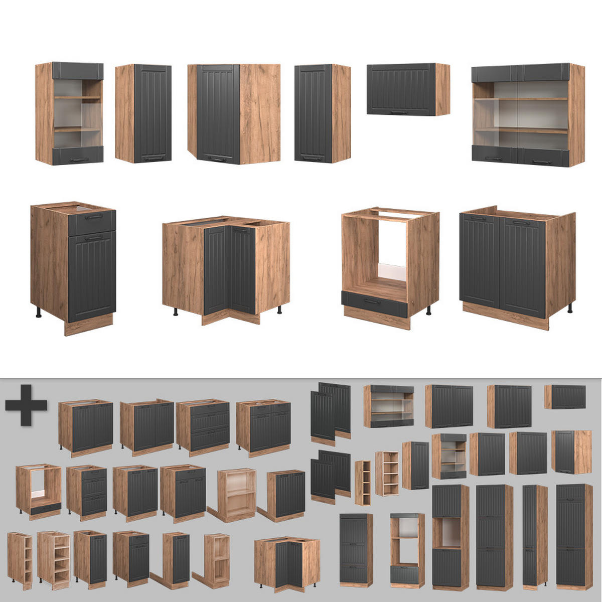 ROHOVÁ KUCHYŇ Fame-Line Tmavě šedá - medově dubová/tmavě šedá, kompozitní dřevo (190/81.6/46cm) - Vicco