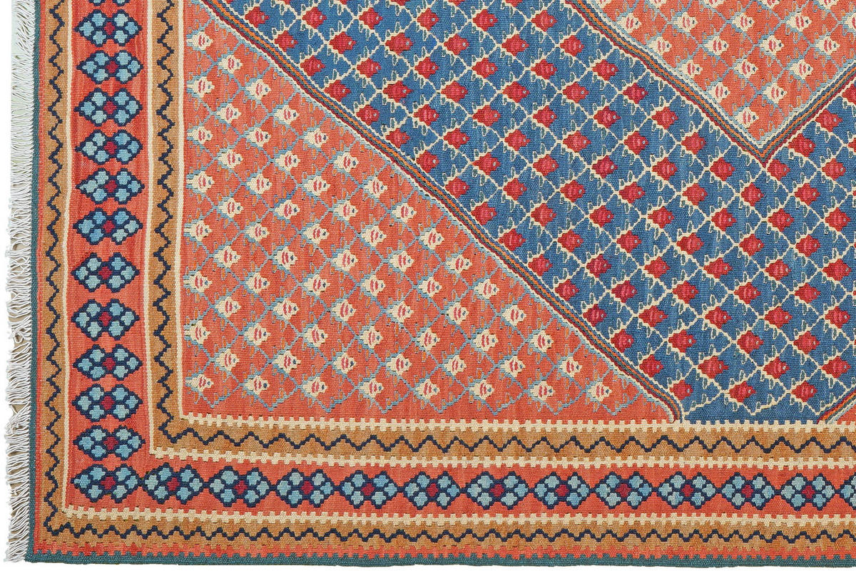 HANDWEBTEPPICH Kelim Senneh Blau 198/154 cm Schurwolle - Blau, Textil (154/198cm) - Looma