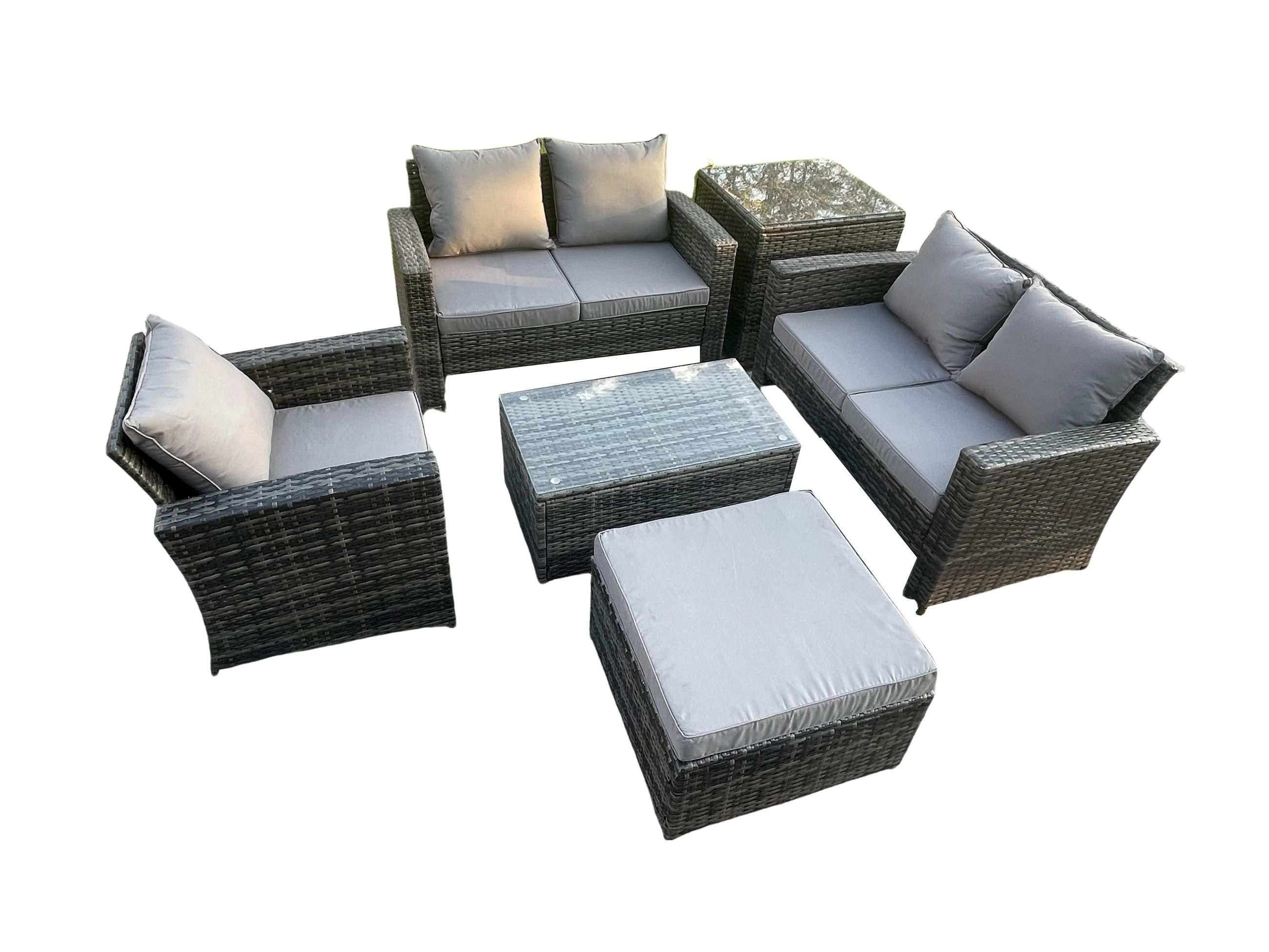 GARTENSOFA Hohe Rückenlehne Polyrattan Dunkelgrau 6-Sitzer - Dunkelgrau, Metall - Fimous