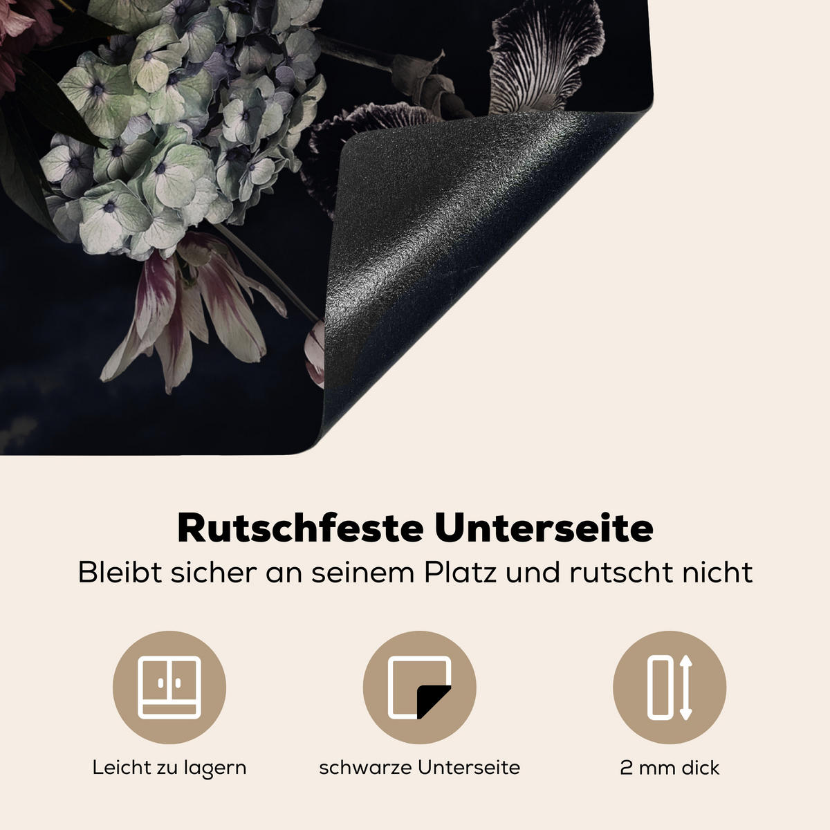 HERDABDECKPLATTE Blumen - Vintage - Pastell - Rosa - Weiß 59x51 cm - Altrosa, Kunststoff (59/51/0.2cm) - MuchoWow