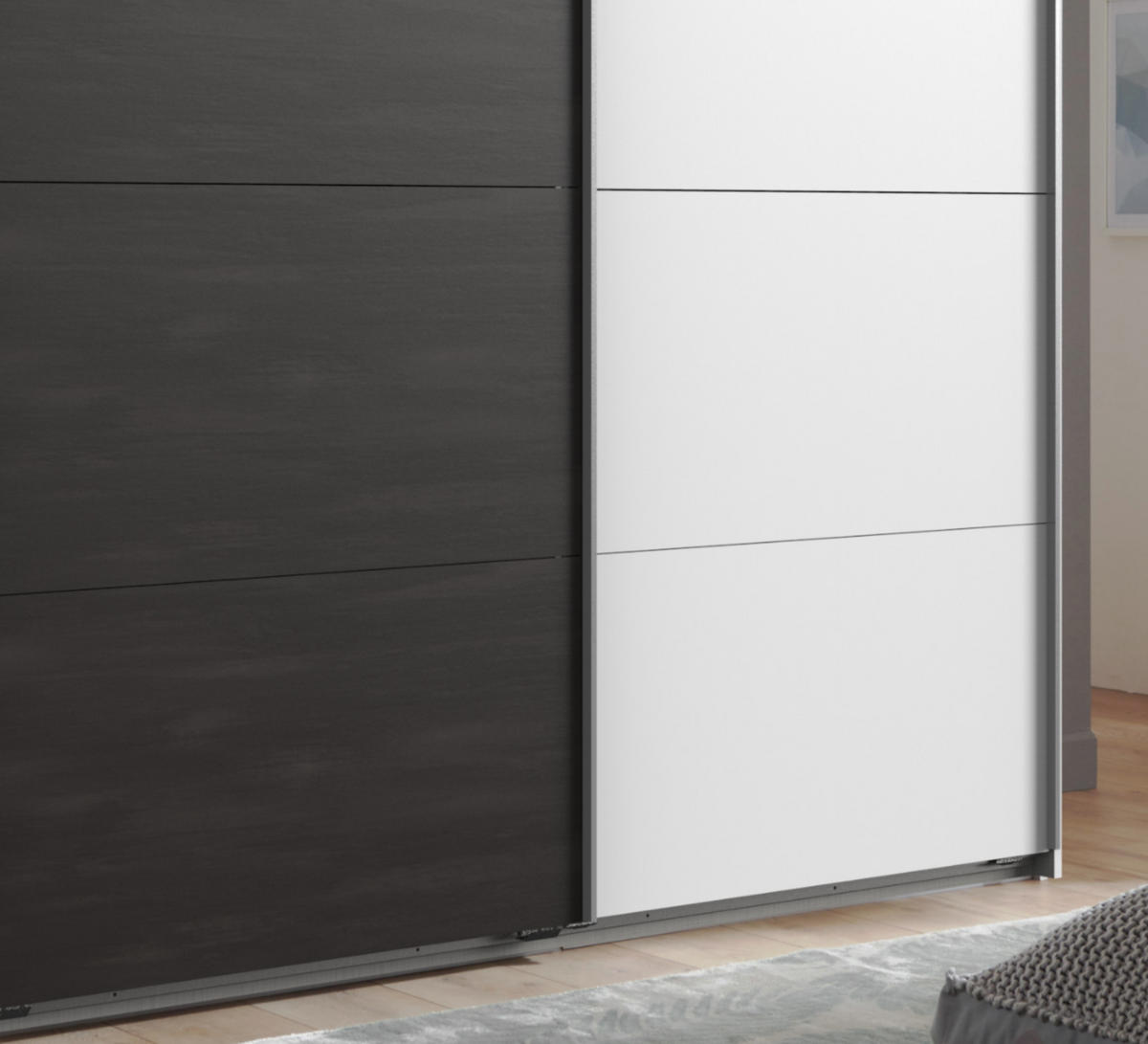 SCHWEBETÜRENSCHRANK 3-türig B270/H208/T65 cm Weiß mit Mitteltür in grauer Stahl-Optik / 22003 - Alufarben/Weiß, Holzwerkstoff/Metall (270/208/65cm) - luma-home