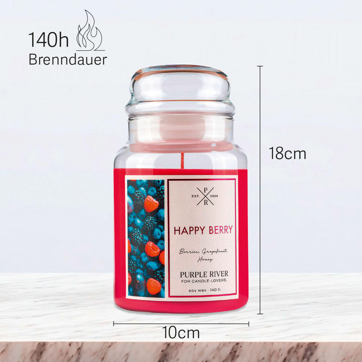 DUFTKERZE Purple River - Rot, Naturmaterialien/Glas (18cm)