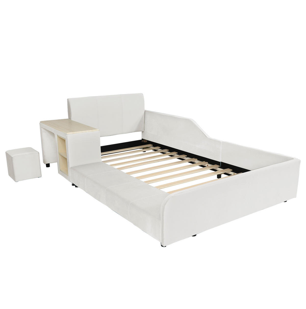 KINDERBETT 90/200 cm aus Samt mit Schreibtisch Hocker und Ablageboden Weiß - Weiß, Textil (90/200cm) - Modenvie