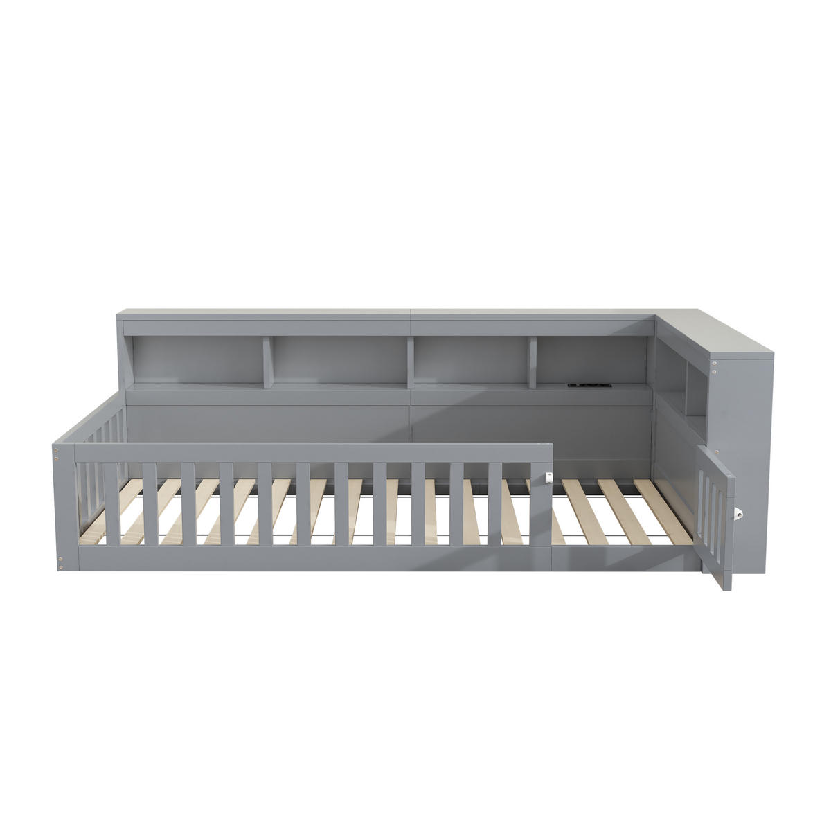 DAYBETT 90/200 cm Grau mit Staufach und USB-Anschlüssen aus Spanplatte - Grau, Holzwerkstoff (90/200cm) - OKWISH