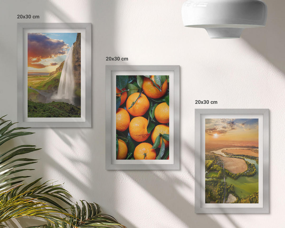 BILDER SET 3er Set - 20x30 cm Silberner Rahmen - Orange Mountain Wasserfall - Silberfarben, Kunststoff (20/30cm) - TULUP