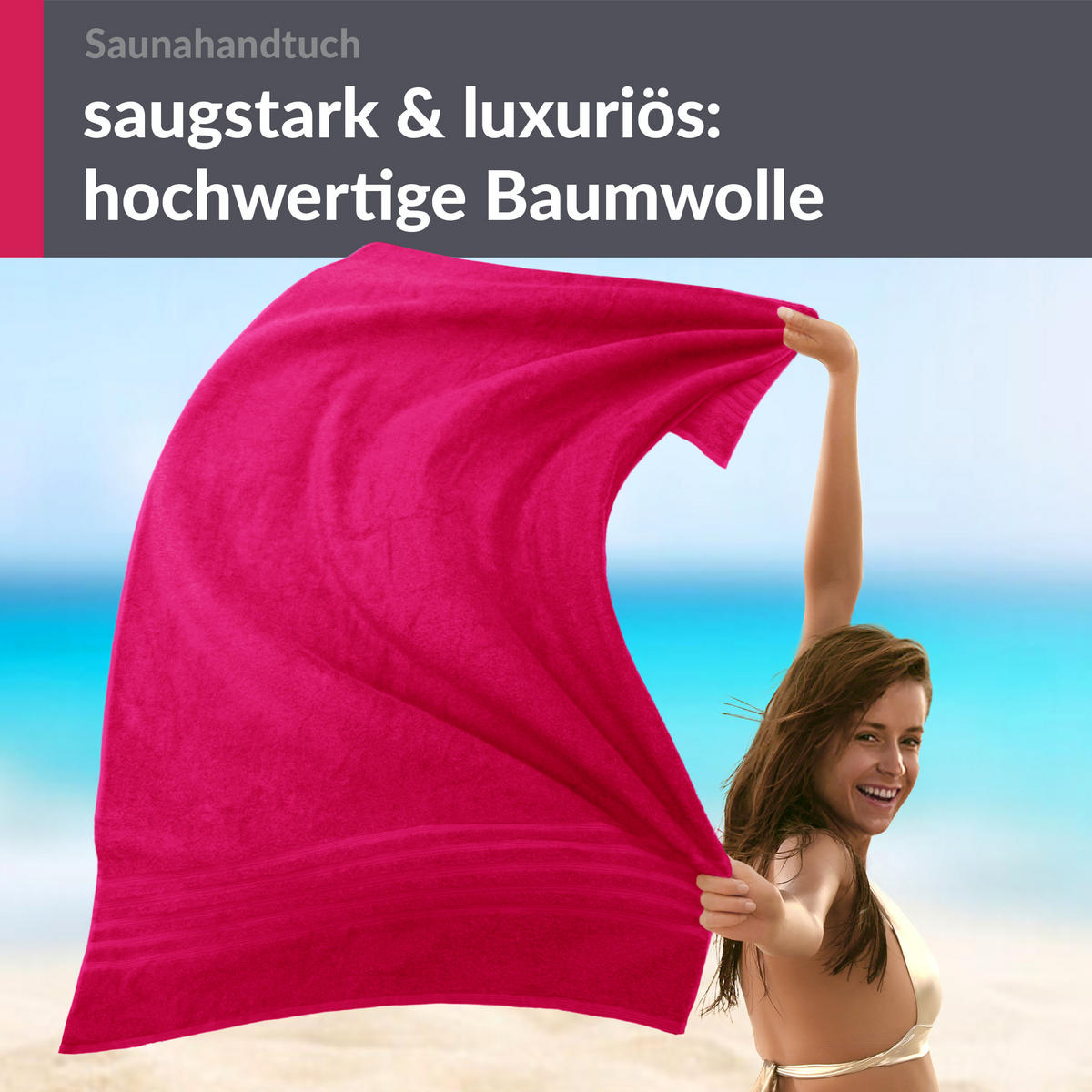 BADETUCH London Rhabarber Rot 100x200 cm - Pink, Textil (100/200cm) - Lashuma