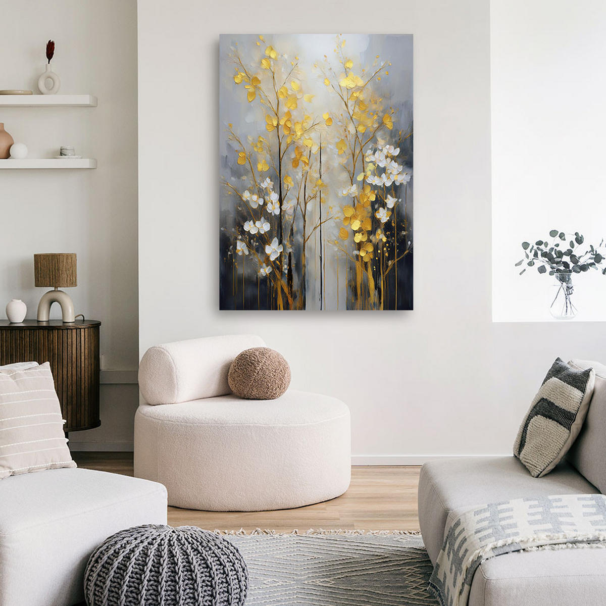 WANDBILD abstrakte botanikblumen - Grau, Textil (40/60cm) - Feeby