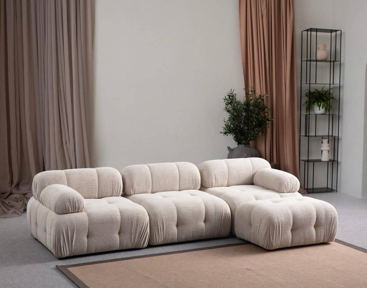 ECKSOFA inklusive Hocker - Beige/Creme, Holz/Kunststoff (290/160cm) - myHomelando