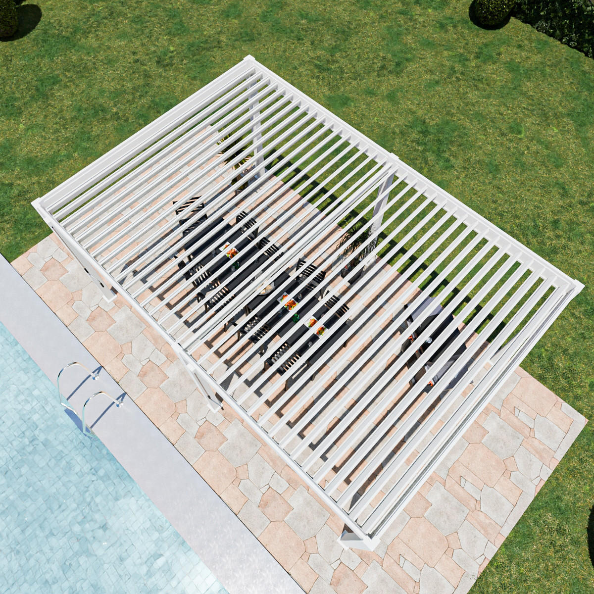 PERGOLA Terrassenüberdachung Superior Aluminium freistehend | 3,6 x 5,3 M | Lamellendach weiß - Weiß, Metall (530/255/360cm) - PergoLine