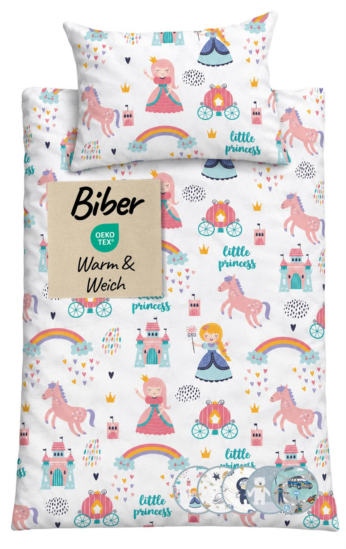 BIBER-BETTWÄSCHE 135x200 für Kinder 100% Baumwolle - Prinzessin - Rosa, Textil (135/200cm) - Carpe Sonno