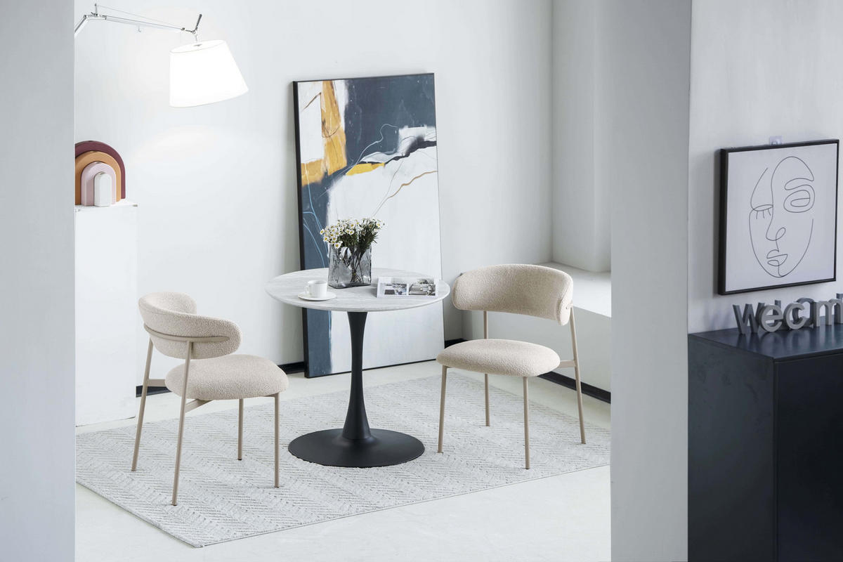 STUHL-SET 2 Stück in Teddystoff - Beige, Textil/Metall (55/70/55cm) - Furnhouse