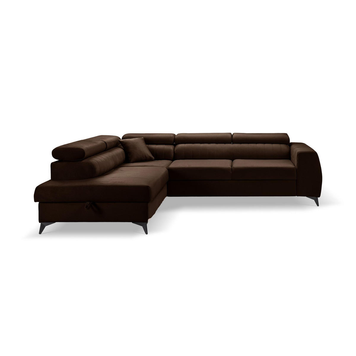 ECKSOFA PIERO L Links mit Schlaffunktion 195x125 Velours Braun - Schwarz/Braun, Holz/Textil (268/203cm) - Muffo