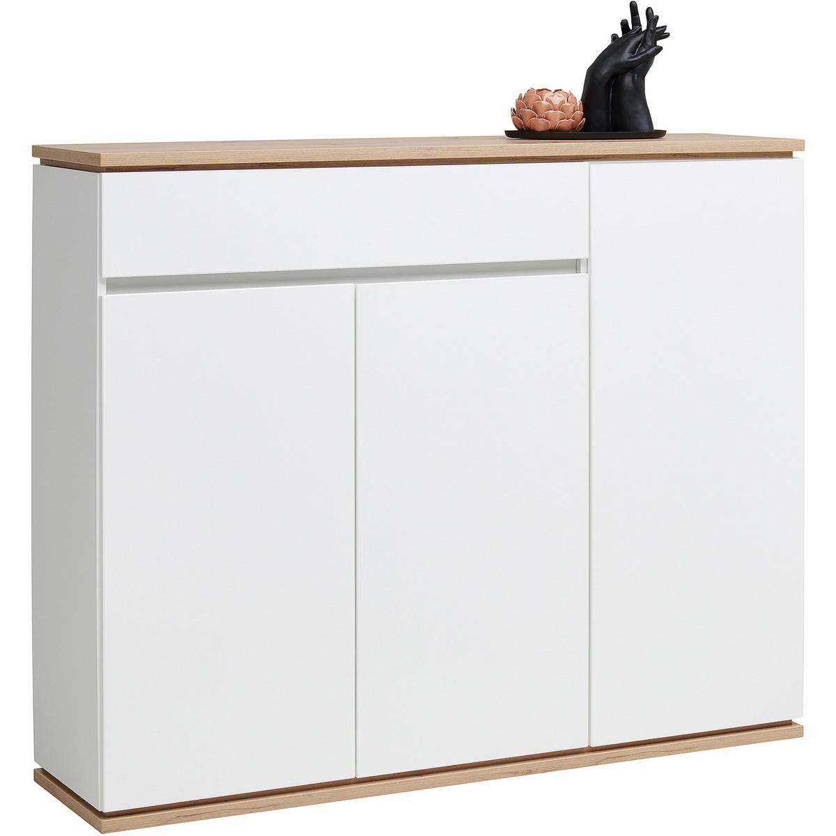SCHUHKOMMODE - 135 cm - Weiß - Eiche - PVC - 135 x 112 x 38 cm - Schwarz/Weiß, Holzwerkstoff/Kunststoff (135/112/38cm) - home24