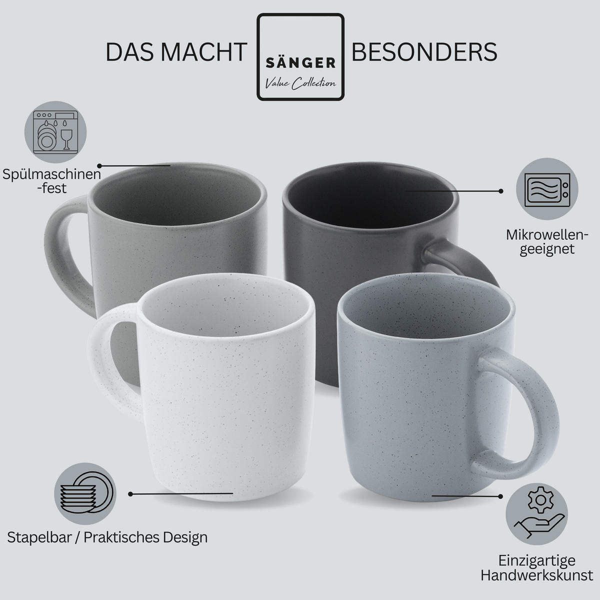 KAFFEEBECHER LEEDS - 4 teilig aus Steingut - Multicolor, Stein (0.38L) - Sänger
