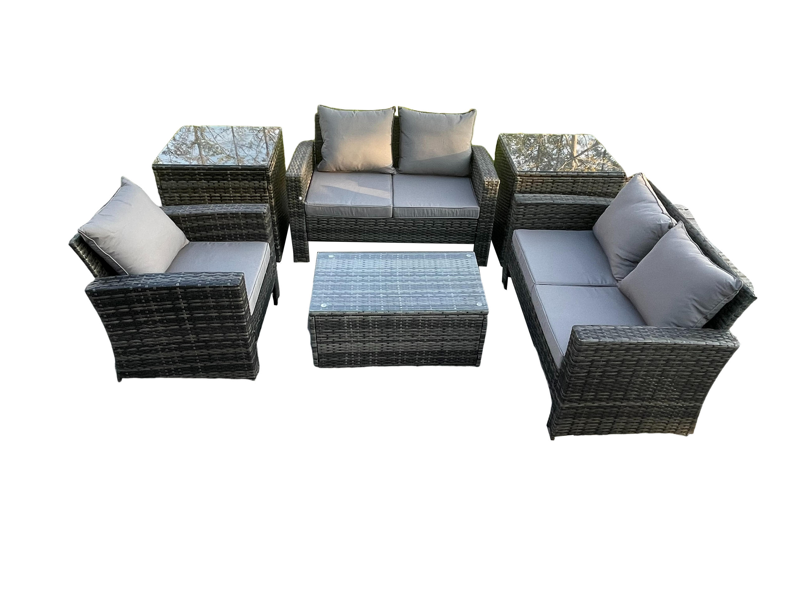 GARTENSOFA Hohe Rückenlehne Polyrattan Dunkelgrau 5-Sitzer - Dunkelgrau, Metall - Fimous