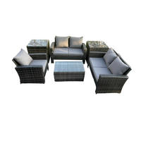 GARTENSOFA Hohe Rückenlehne Polyrattan Dunkelgrau 5-Sitzer - Dunkelgrau, Metall - Fimous