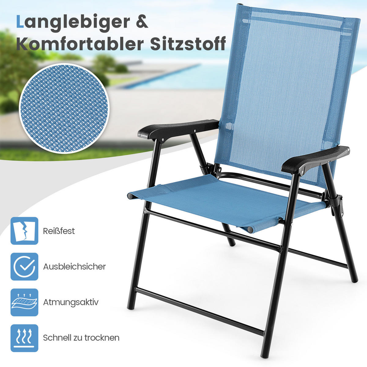 TERRASSENSTUHL Blau (4-teilig) - Blau, Metall (60/93/65cm) - COSTWAY