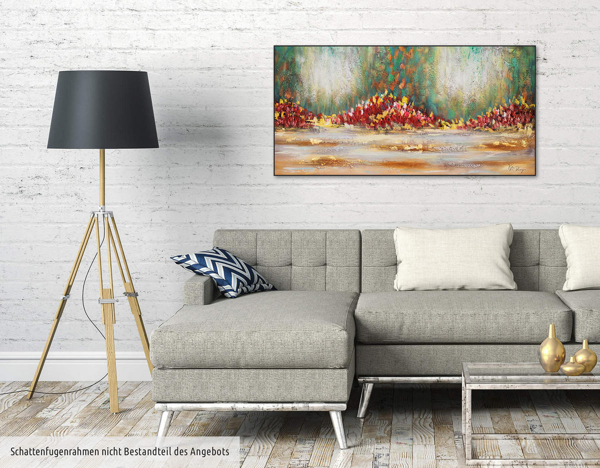 ACRYLBILD HANDGEMALT 120/60 cm - Blau/Rot, Holz/Textil (120/60cm) - KUNSTLOFT