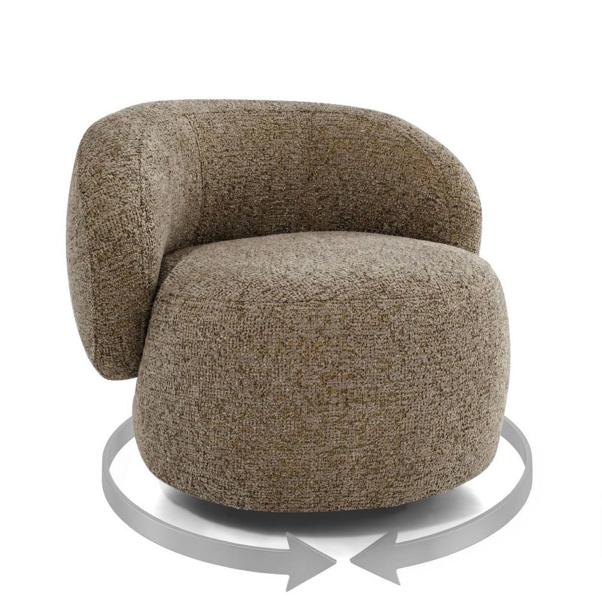 SESSEL Mao, Drehsessel mit runder Form, Hellbraun, Chenille-Stoff - Hellbraun, Textil (99/82/91cm) - Beautysofa