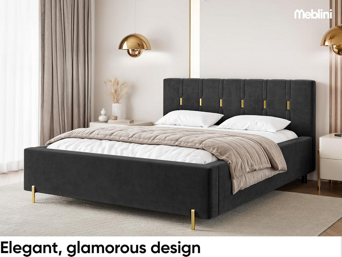 BETT FABIO - Goldfarben/Schwarz, Holzwerkstoff (160/200cm) - Meblini