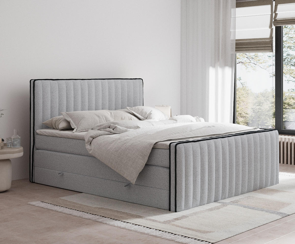 BOXSPRINGBETT Nocturne Hellgrau 160/200 cm - Hellgrau/Schwarz, Holz/Holzwerkstoff (160/200cm) - Maison de Reve