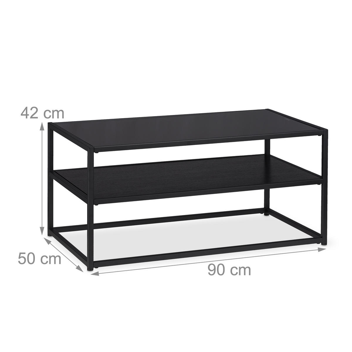 COUCHTISCH - Schwarz, Glas/Holzwerkstoff (50/90/42cm) - Relaxdays