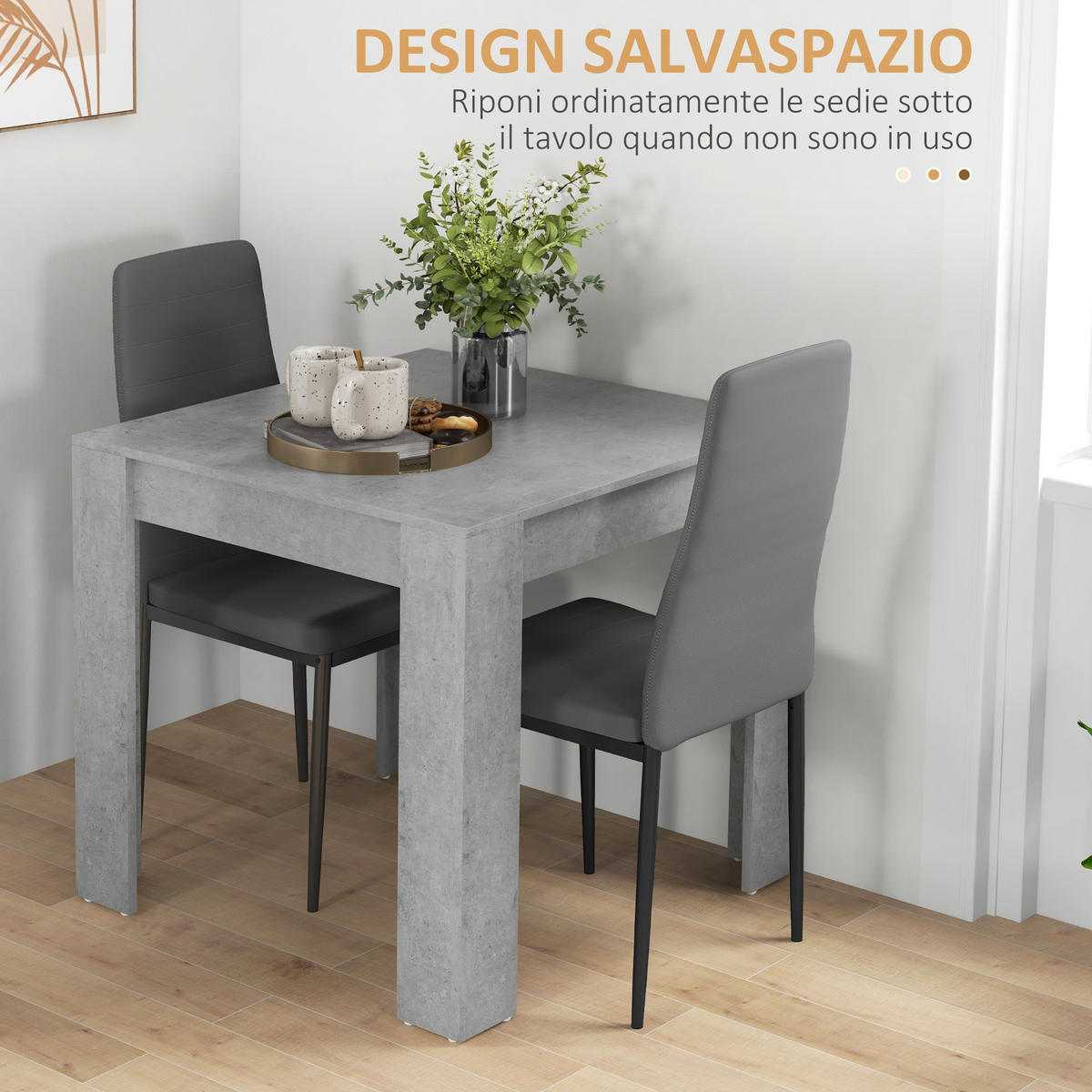 MODERNES Esszimmer-Set, quadratisch 80×80cm 3-teilig, grau - Grau, Leder (80/76/80cm) - Vallsero