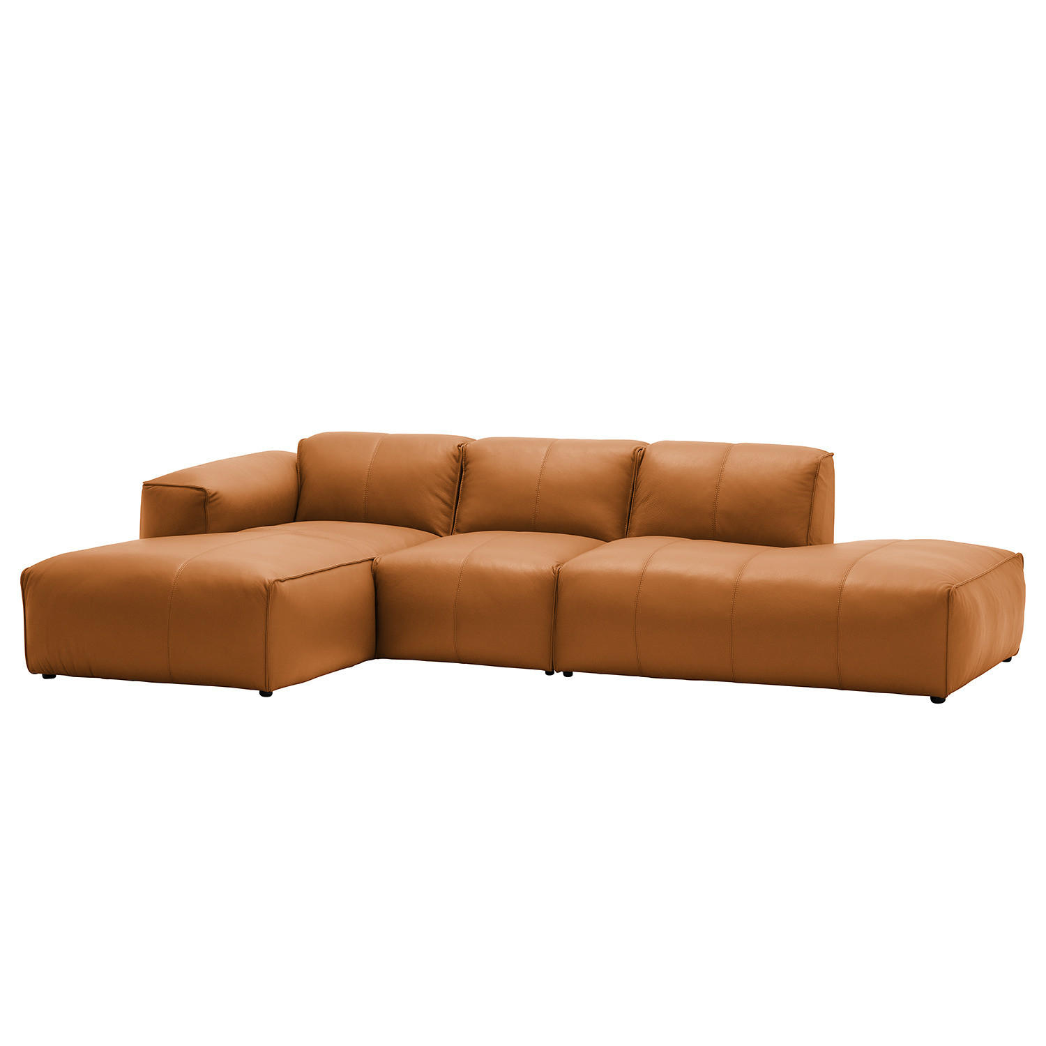 ECKSOFA mit Chaiselongue - Cognac/Schwarz, Leder/Kunststoff (290/173cm) - home24