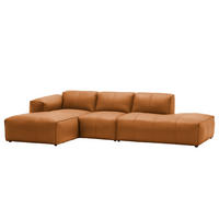 ECKSOFA mit Chaiselongue - Cognac/Schwarz, Leder/Kunststoff (290/173cm) - home24