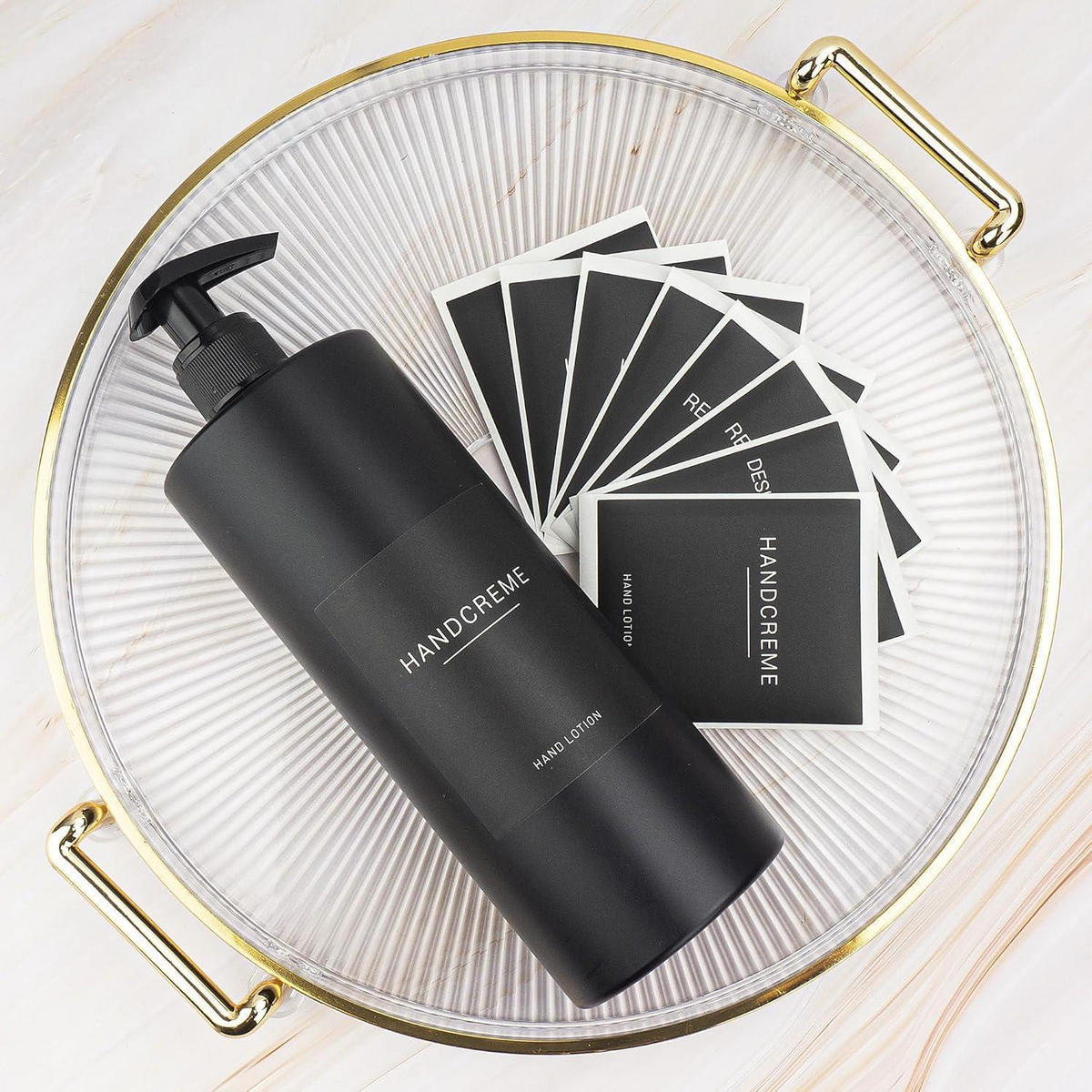 SEIFENSPENDER 3-teiliges Set 500ml Schwarz mit Etiketten - Schwarz, Kunststoff (6.6/17/6.6cm)