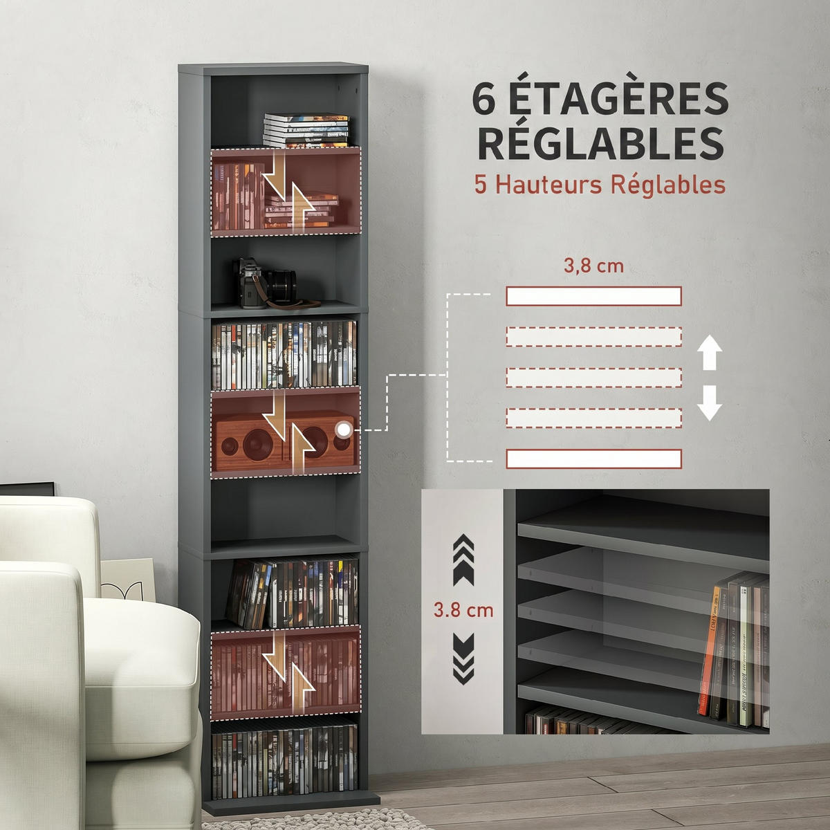 CD-REGAL Grau 33/24/140 cm - Grau, Holzwerkstoff (24/140/33cm) - PANGIVO