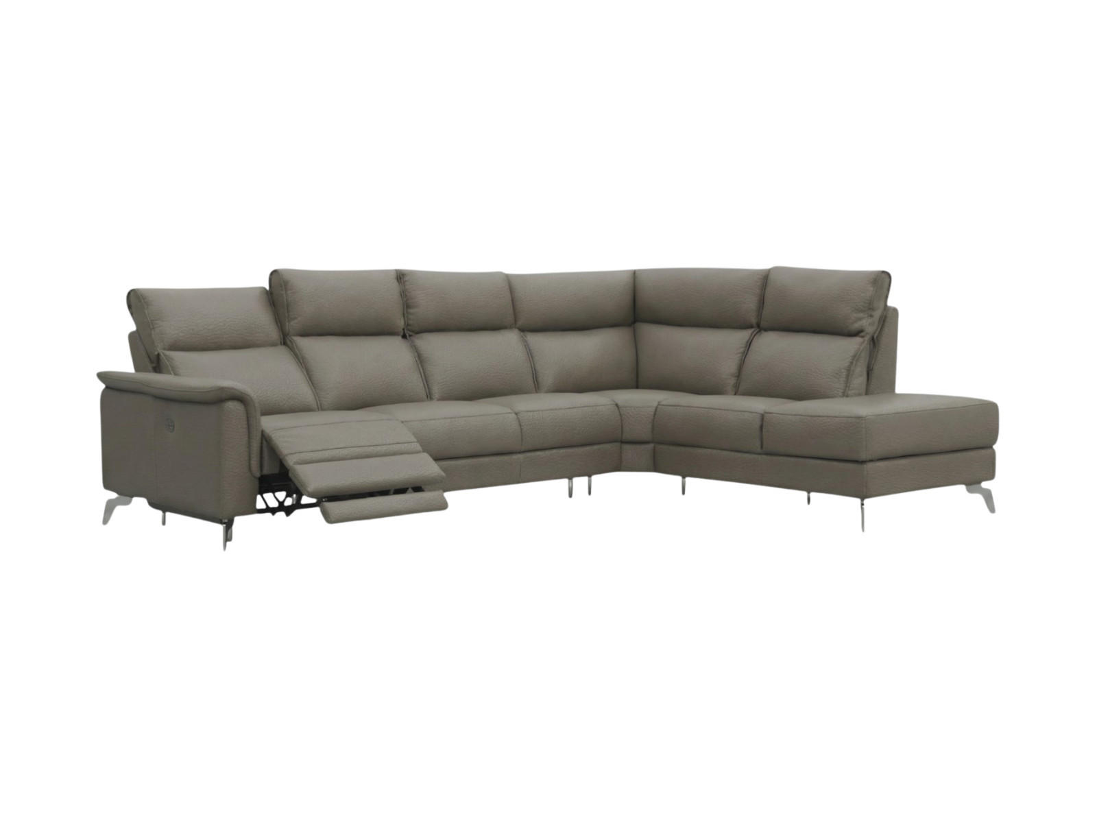 ECKSOFA Borea Echtleder mit 1 x Relaxfunktion Greige - Greige, Leder/Metall (310/220cm)