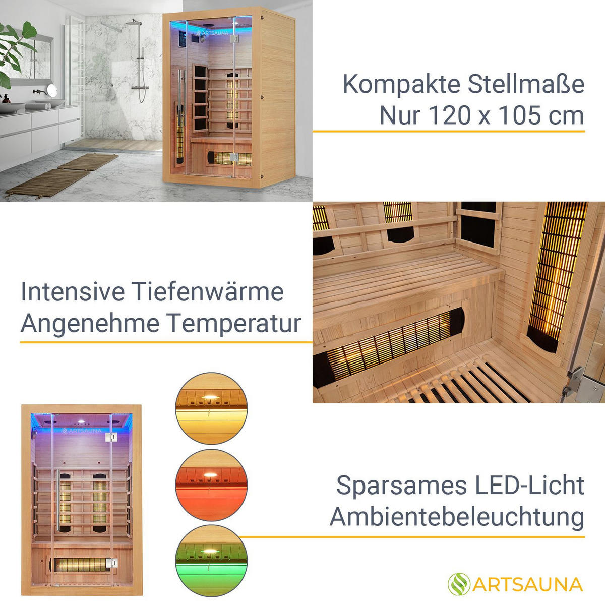INFRAROTKABINE Kiruna 120 mit Dual Technologie & Hemlockholz - Naturfarben, Holz (120/190/105cm) - Artsauna