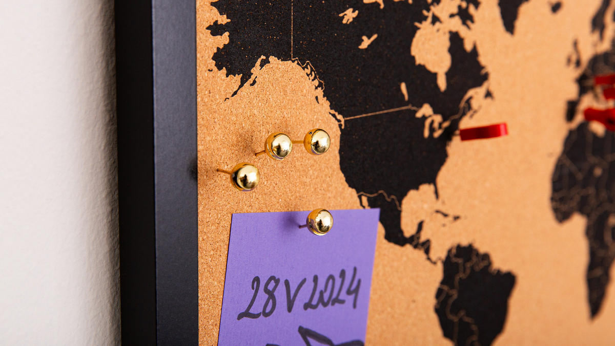 KORKTAFEL WELTKARTE, lackierter Holzrahmen, SCHWARZ, 60x40 cm - Braun, Holz (60/40/2cm) - ALLboards