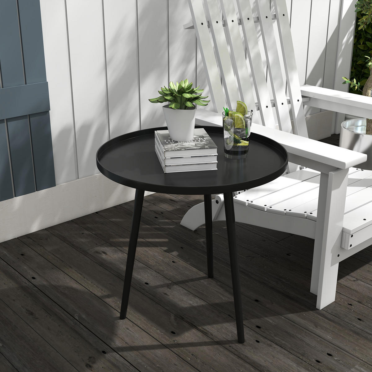 BEISTELLTISCH DE-07263 rund, aus Stahl mit Rand Schwarz - Schwarz, Metall (40/40/50cm) - ComfortXL