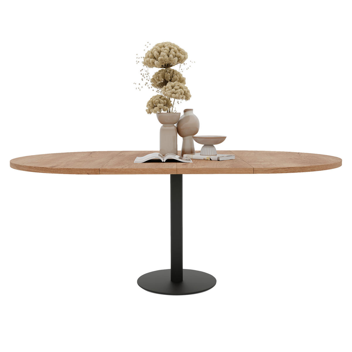 TISCH einbeinig schwarzes Bein, MDF Tischplatte, Lefkas Eiche - Schwarz/Braun, Holzwerkstoff (100/100/76cm) - Idohome