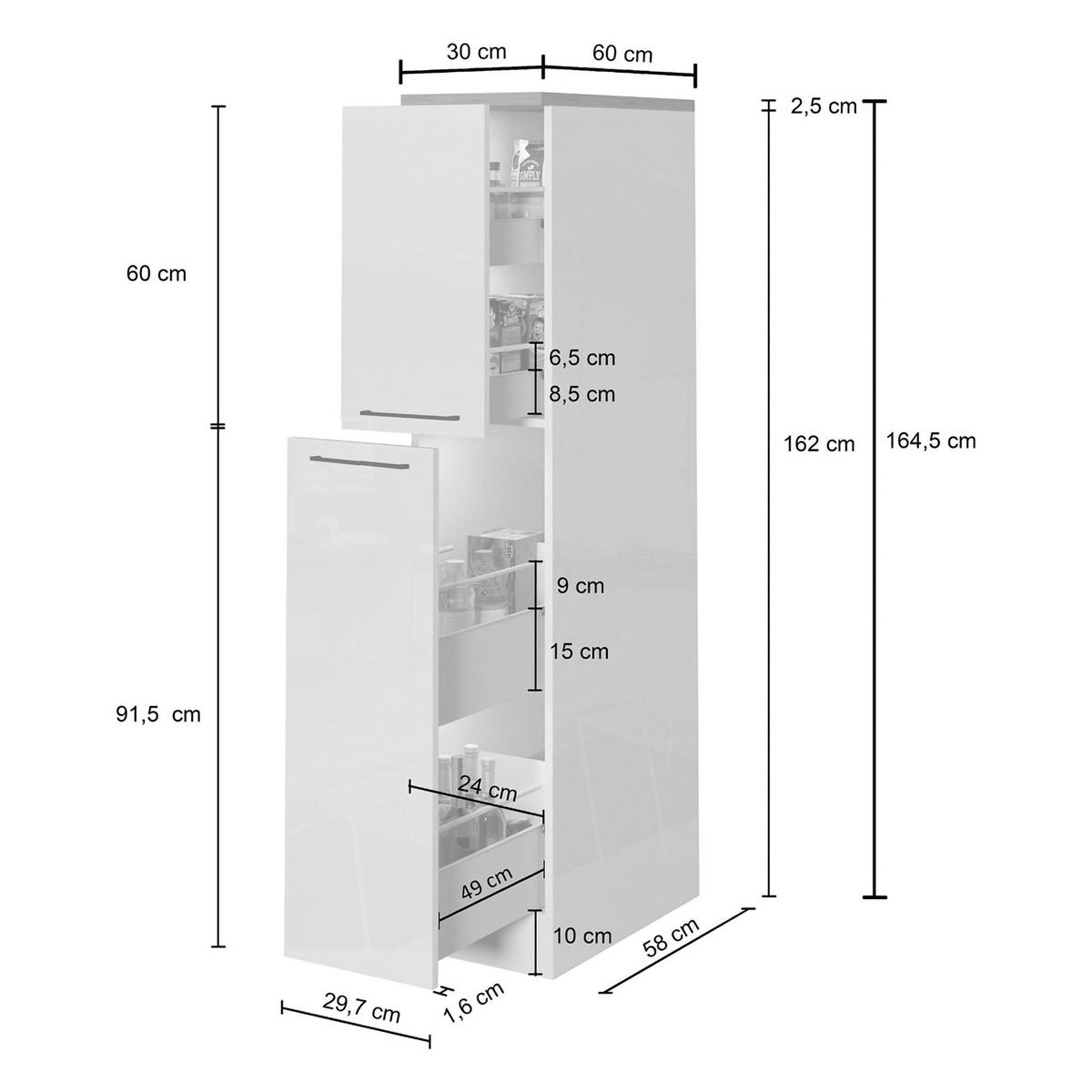 KÜCHENSCHRANK Glänzendes Weiß, Schiefer 60/30/165 cm - Weiß, Holzwerkstoff (30/165/60cm) - DMORA