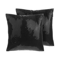 DEKOKISSEN 2er-Set Schwarz 45/45 cm Aster - Schwarz, Textil (45/45cm) - Beliani