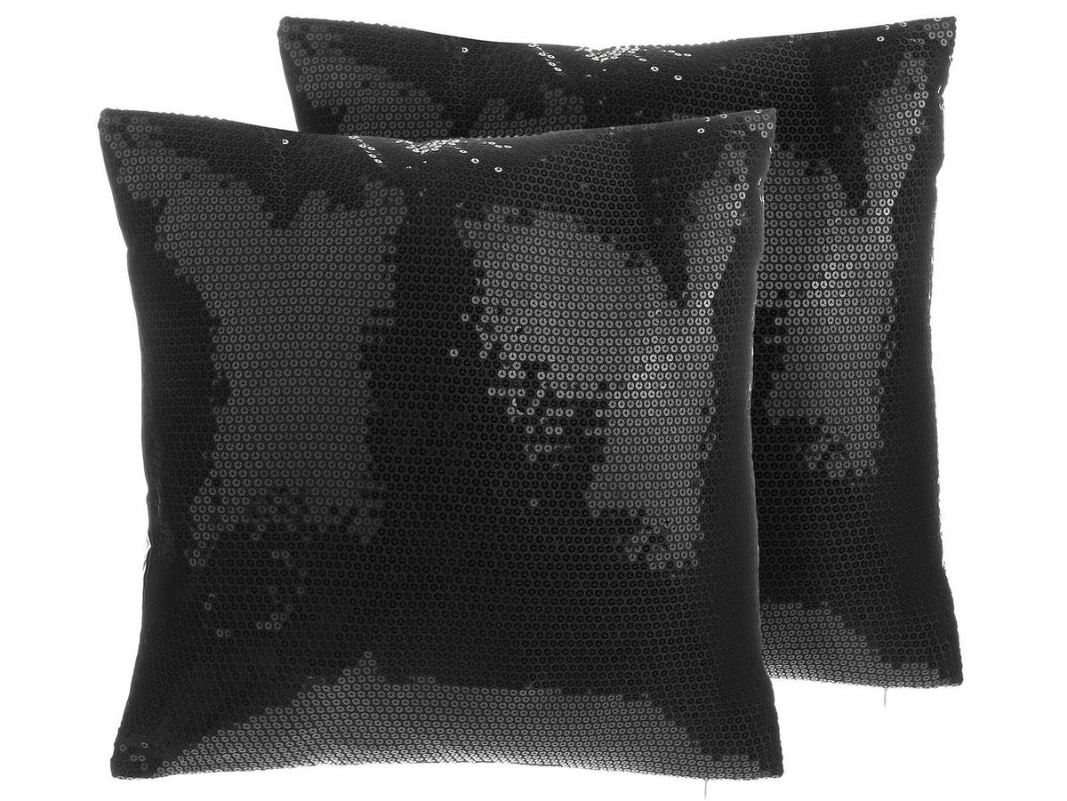 DEKOKISSEN 2er-Set Schwarz 45/45 cm Aster - Schwarz, Textil (45/45cm) - Beliani