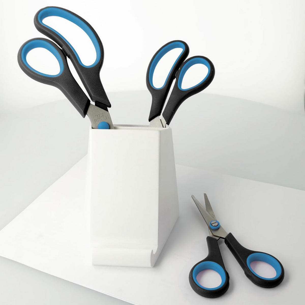 SCHERENSET 3-tlg Edelstahl Softgriff Universalschere Büroschere Schwarz Blau - Blau/Silberfarben, Kunststoff/Metall (25cm) - JUNG