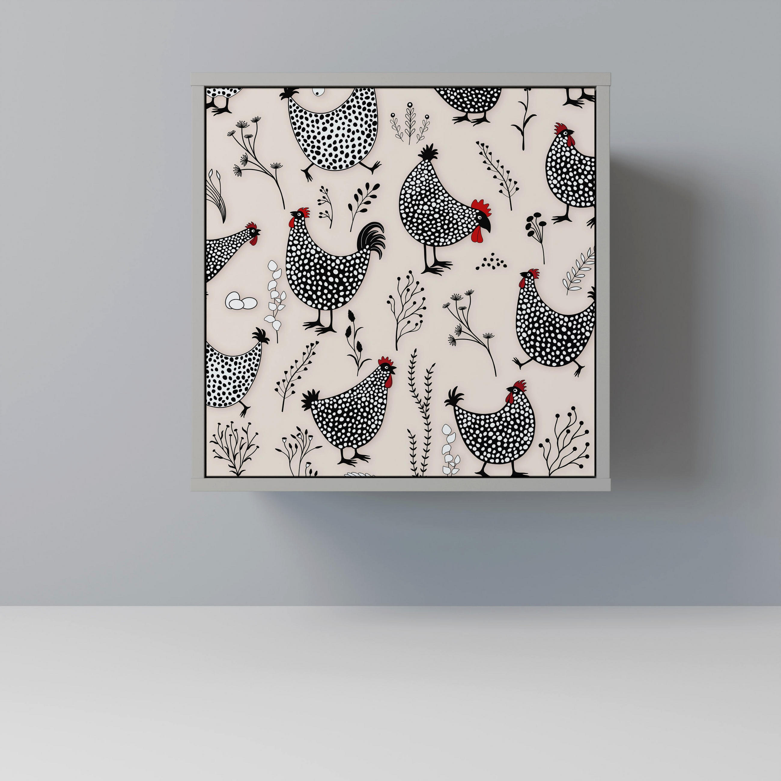 SIDEBOARD HAPPY HENS, Grau, 57,5x42x57,5 cm, Ohne Füße - Multicolor/Grau, Holzwerkstoff (57.5/57.5/42cm) - SpaceRebels