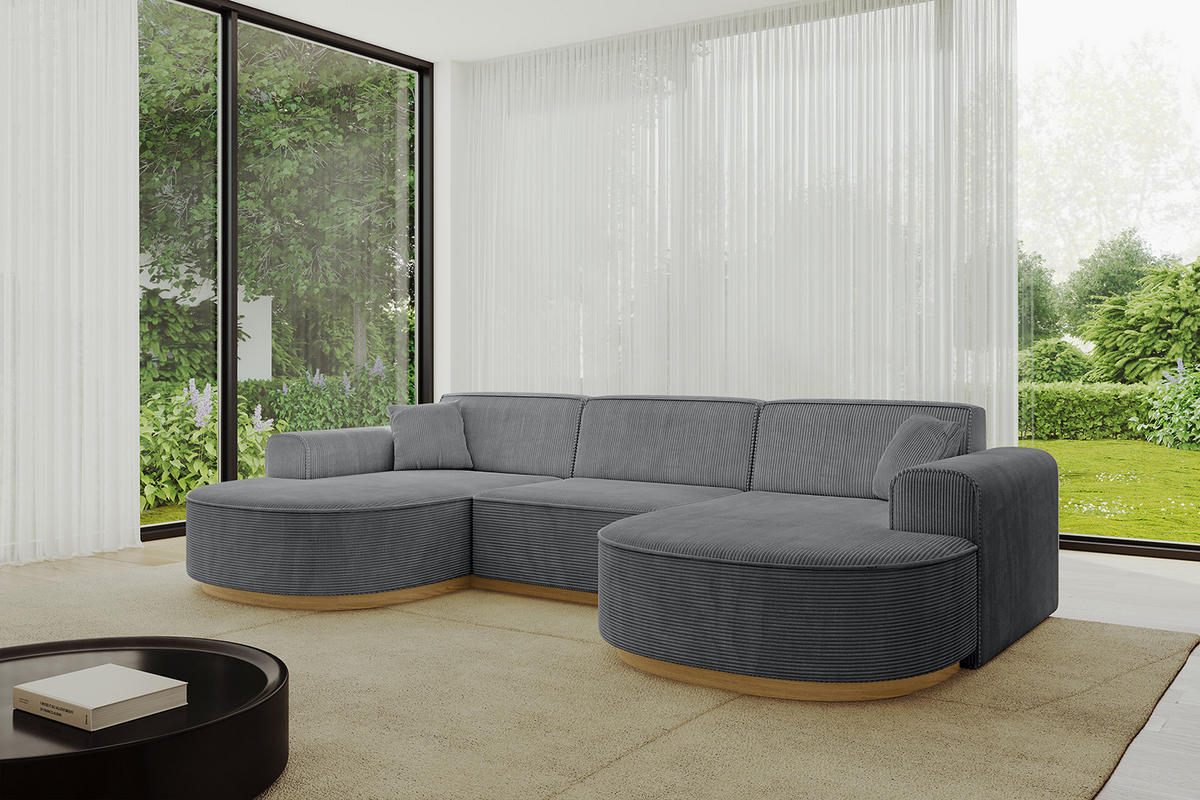 WOHNLANDSCHAFT MARI-U1-v2 - 303x171x83 cm Dunkelgrau Cord - Dunkelgrau, Holzwerkstoff/Textil (303/83/171cm) - ALTDECOR