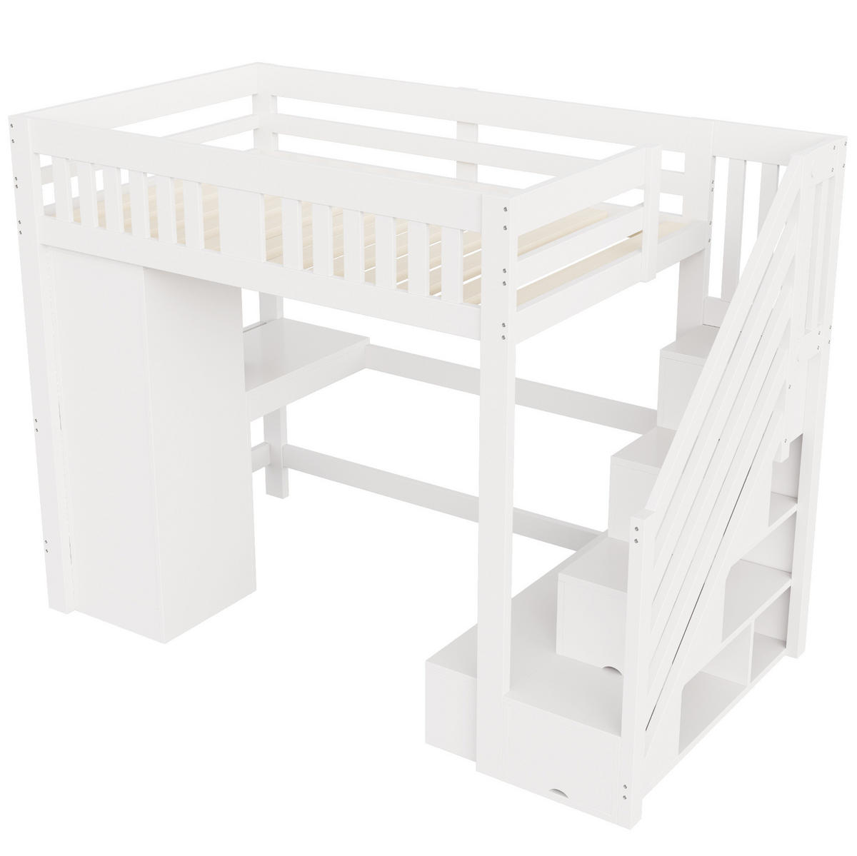 HOCHBETT 140/200 cm aus Holz mit Schreibtisch, LED, Weiß - Weiß, Holz (140/200cm) - OKMYHOME