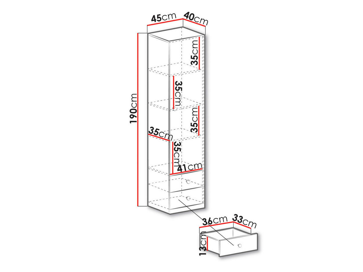 KLEIDERSCHRANK Pixel PX4 - Eichefarben/Weiß, Holzwerkstoff (45/190/40cm)
